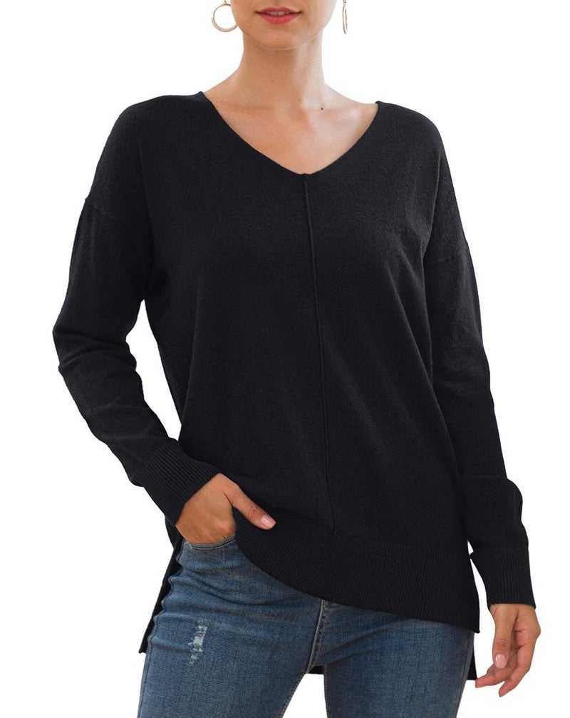 Jouica Women's Cozy Sweater with Ribbed Hemline and Sleeve Hems,Black,Medium - Image 1
